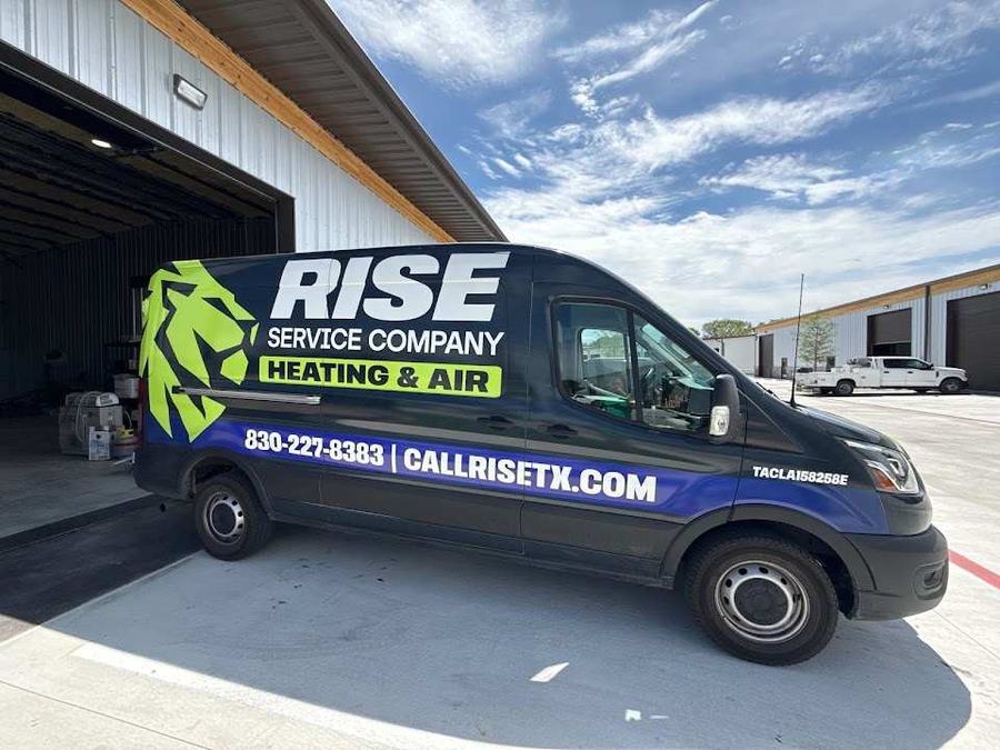 Rise Service Company van outside the shop in Seguin
