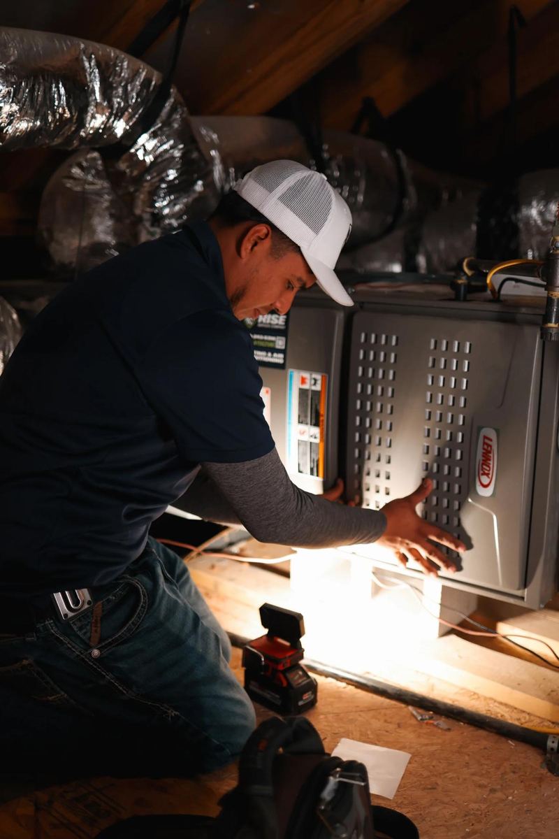 Rise technician working on a furnace